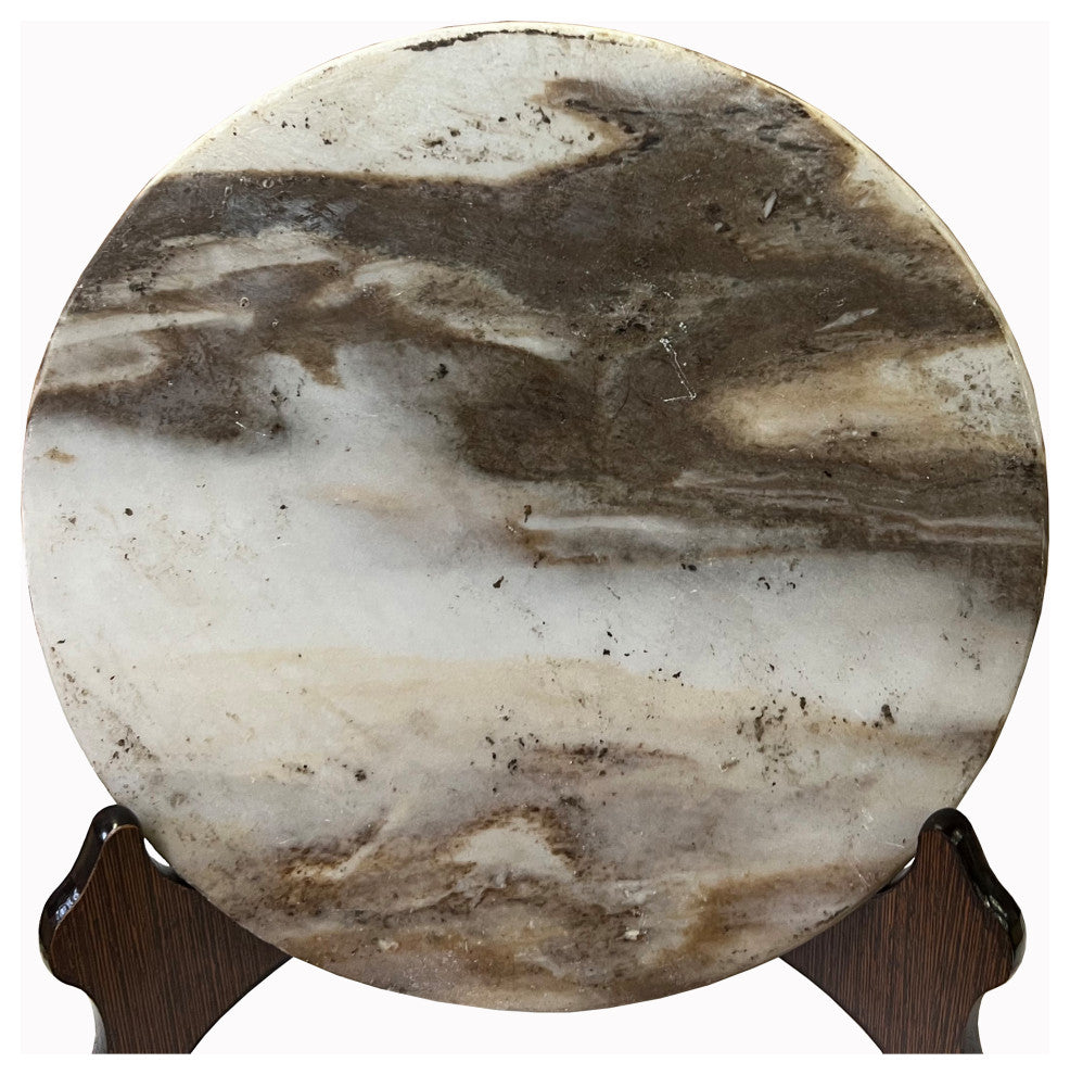 Chinese Natural Dream Stone Round White Fengshui Plaque Display Hws2262