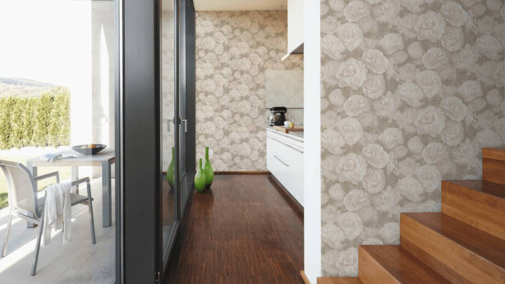 Floral Textured Wallpaper, Peony Flowers, 374023, Pink Rose Gray Silver, 1 Roll