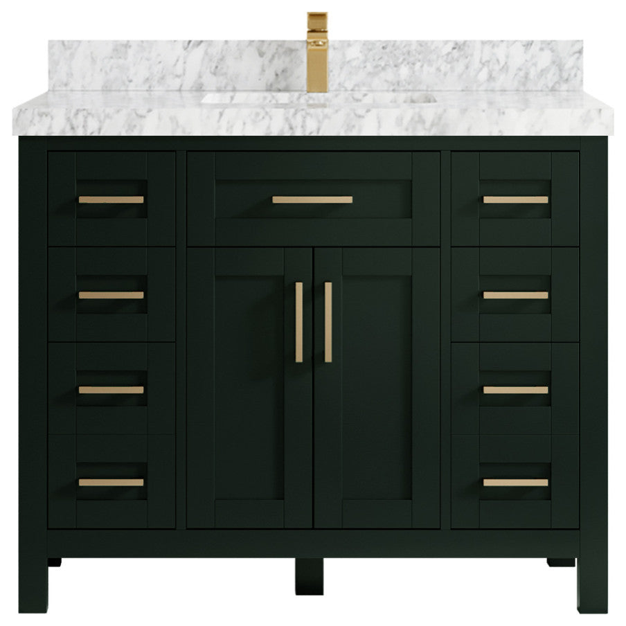 Cambridge 42 Single Sink Bath Vanity in Dark Forest Green 2" Carrara Marble