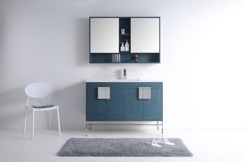 Shawbridge 48" Single Sink Bathroom Vanity, French Blue, Polished Chrome Hardware