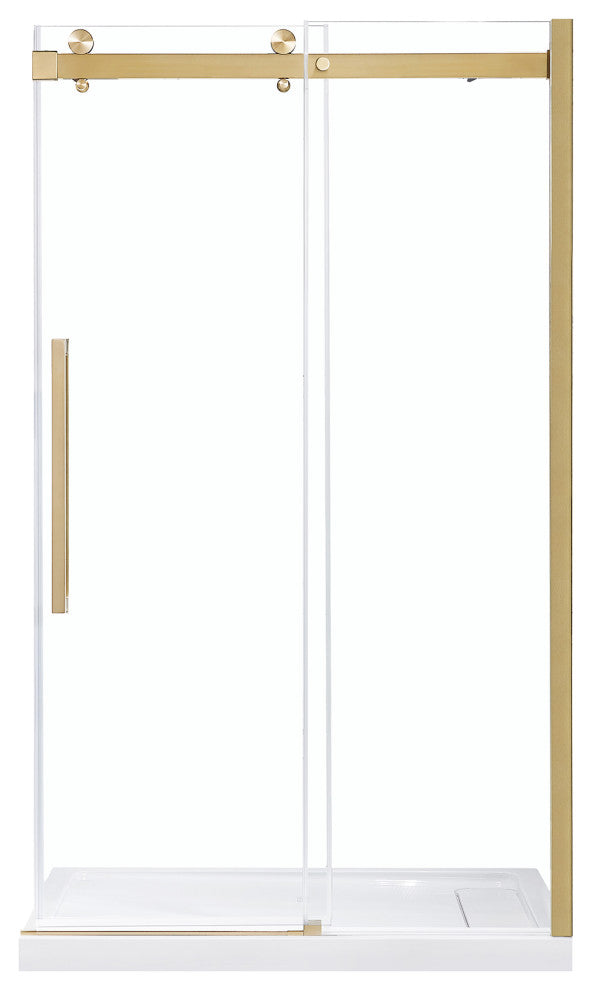 Bel Soft-Close Frameless Sliding Soft Close Shower Door, Gold, 48"