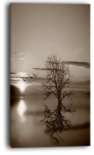 "Flying Birds And Lonely Tree" Wall Art Landscape, 16"x32"