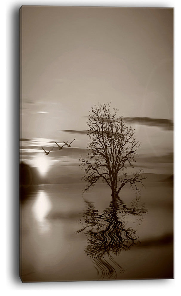 "Flying Birds And Lonely Tree" Wall Art Landscape, 16"x32"