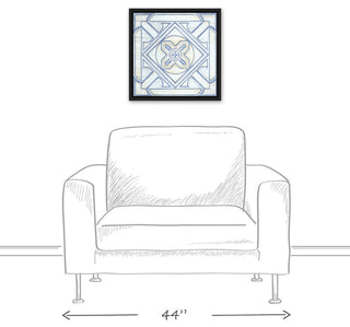 Blue and White Watercolor Tile 16x16 Black Floating Framed Canvas