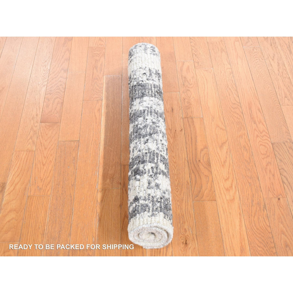Olive Black, Modern Vertical Broken Wool Hand Knotted Oriental Rug, 3'x3'