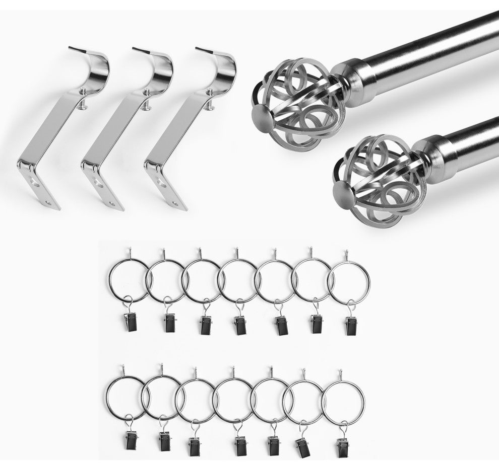 Modern Orb Extendable Metal Rod Set, 52" 144", Nickel