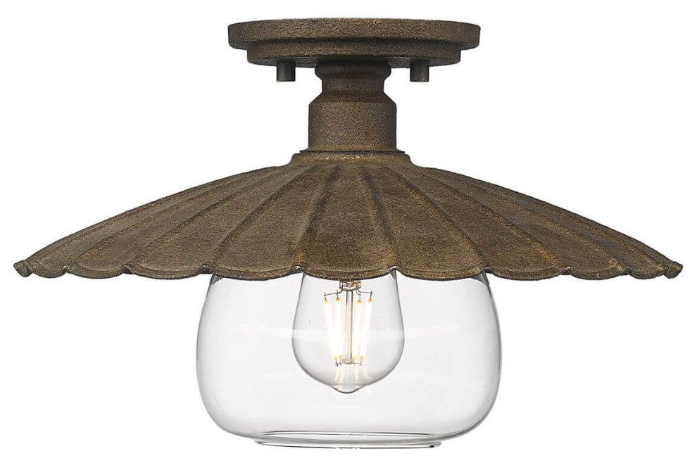 1 Light 14" Flush Mount, Dark Rust With Clear Glass Shade