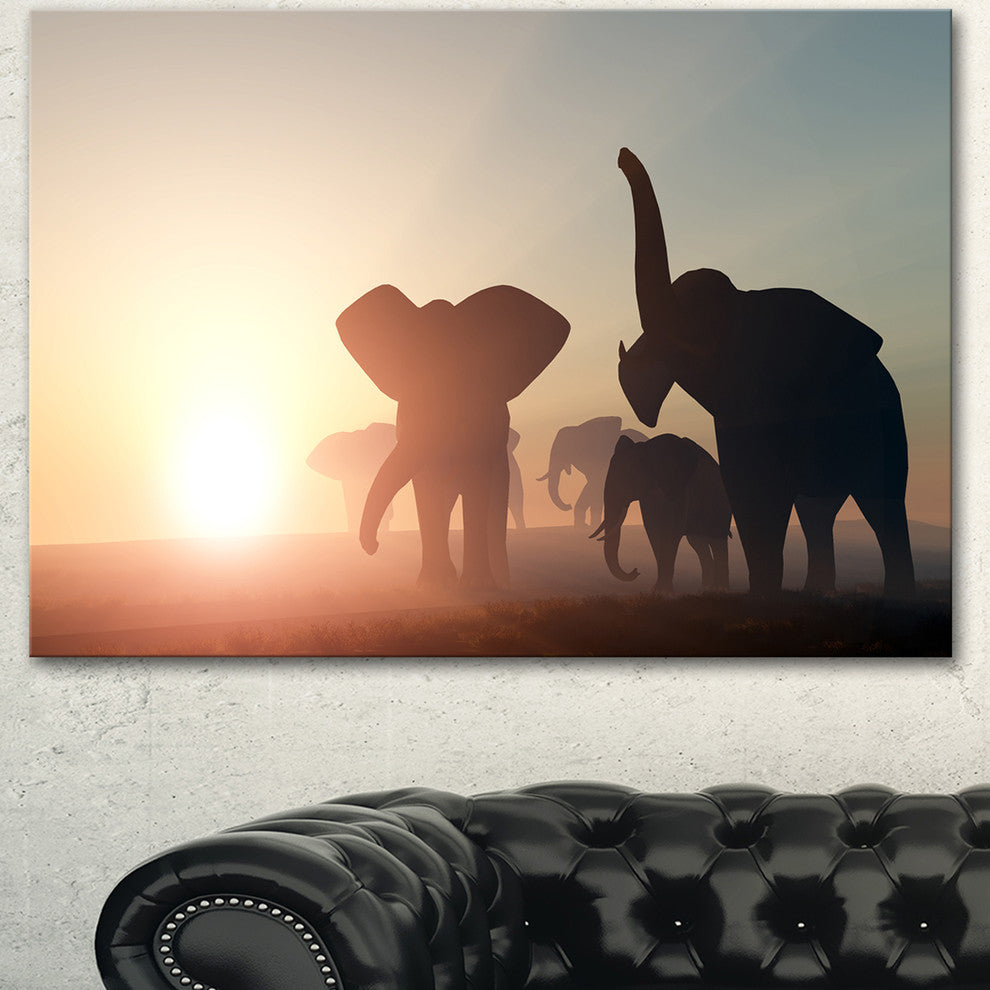Group of Elephants in the Wild, African Canvas Art Print, 40"x30"