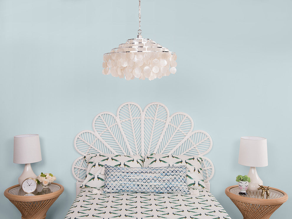 Round Layered Capiz Chandelier, Natural