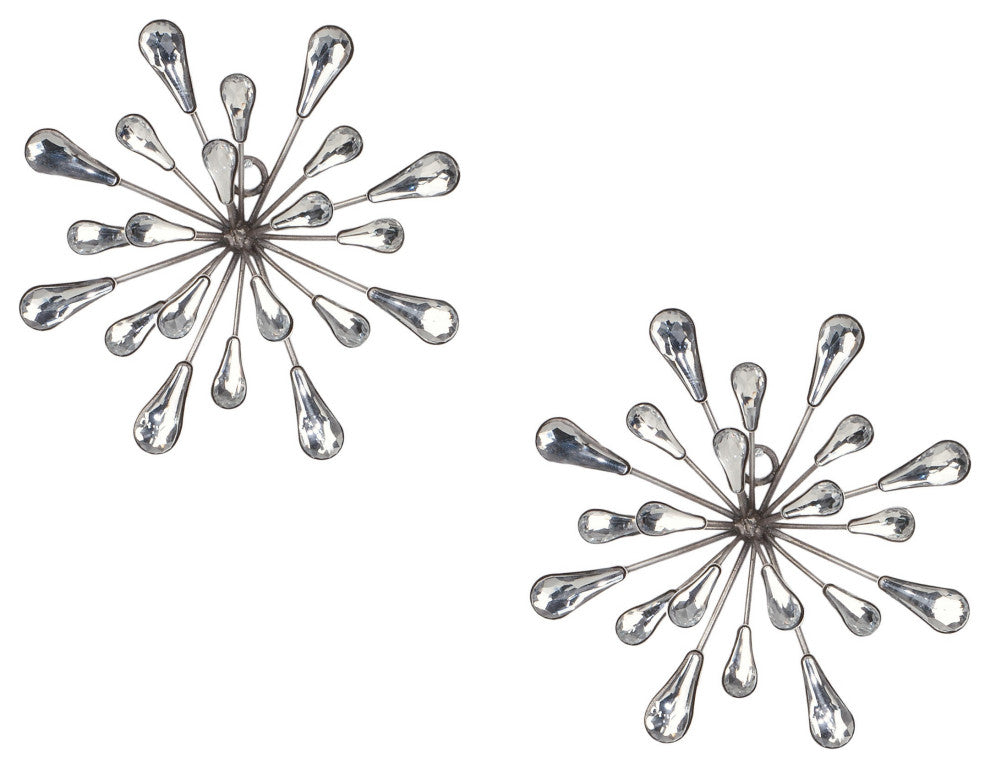 7" DIA Starburst Wall Art, Set of 2, Silver