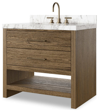 Anthem Single Vanity 36", Carrara Marble, Washed Natural, Brushed Brass
