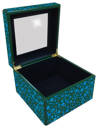 Reverse Painted Mirror Box in Blue and Green Dots, Large, Medium