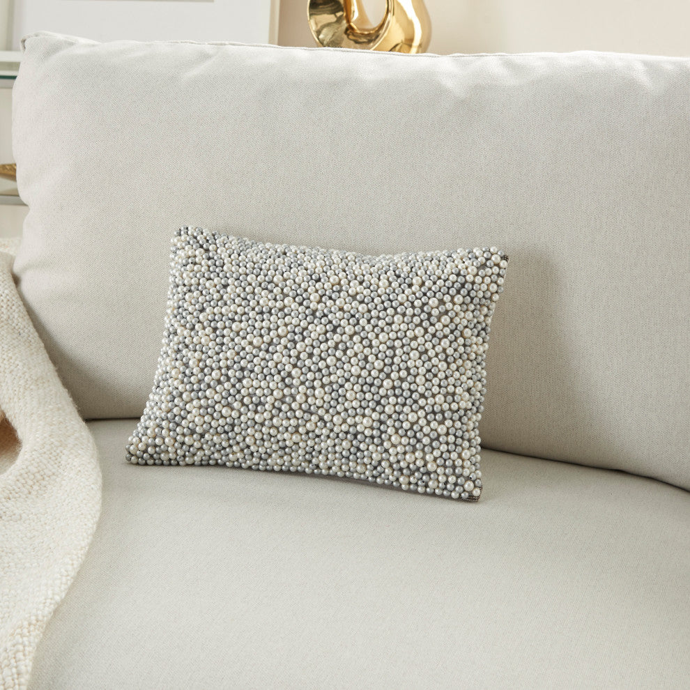 Mina Victory Z2001 Throw Pillow, Ivory/Silver, 10" X 14"
