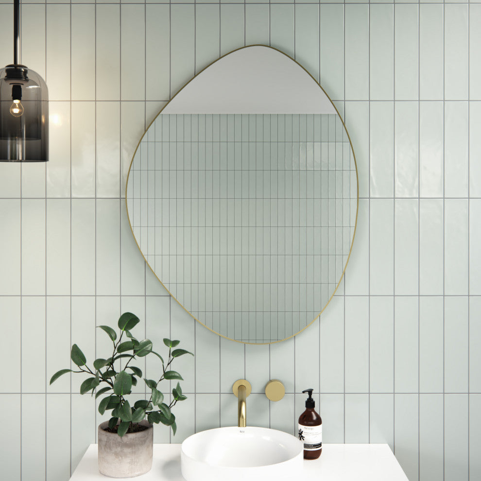Starla 28 in. x 36 in. Pebble Mirror, Satin Brass