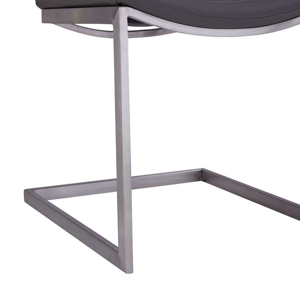 April Gray Faux Leather and Stainless Steel Dining Chairs Set of 2