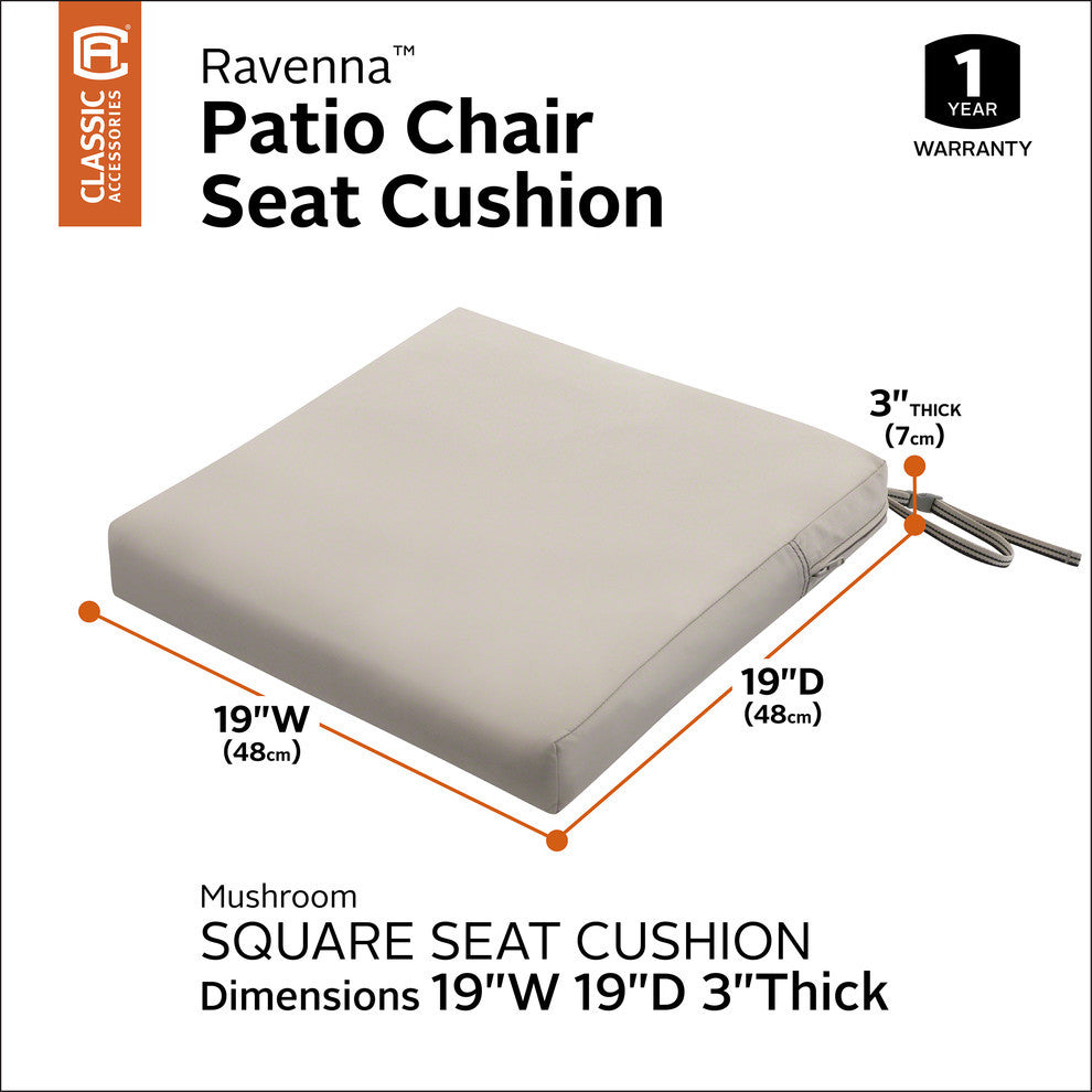Square Patio Seat Cushion Slip Cover and Foam, Mushroom, 19"x19"x3"