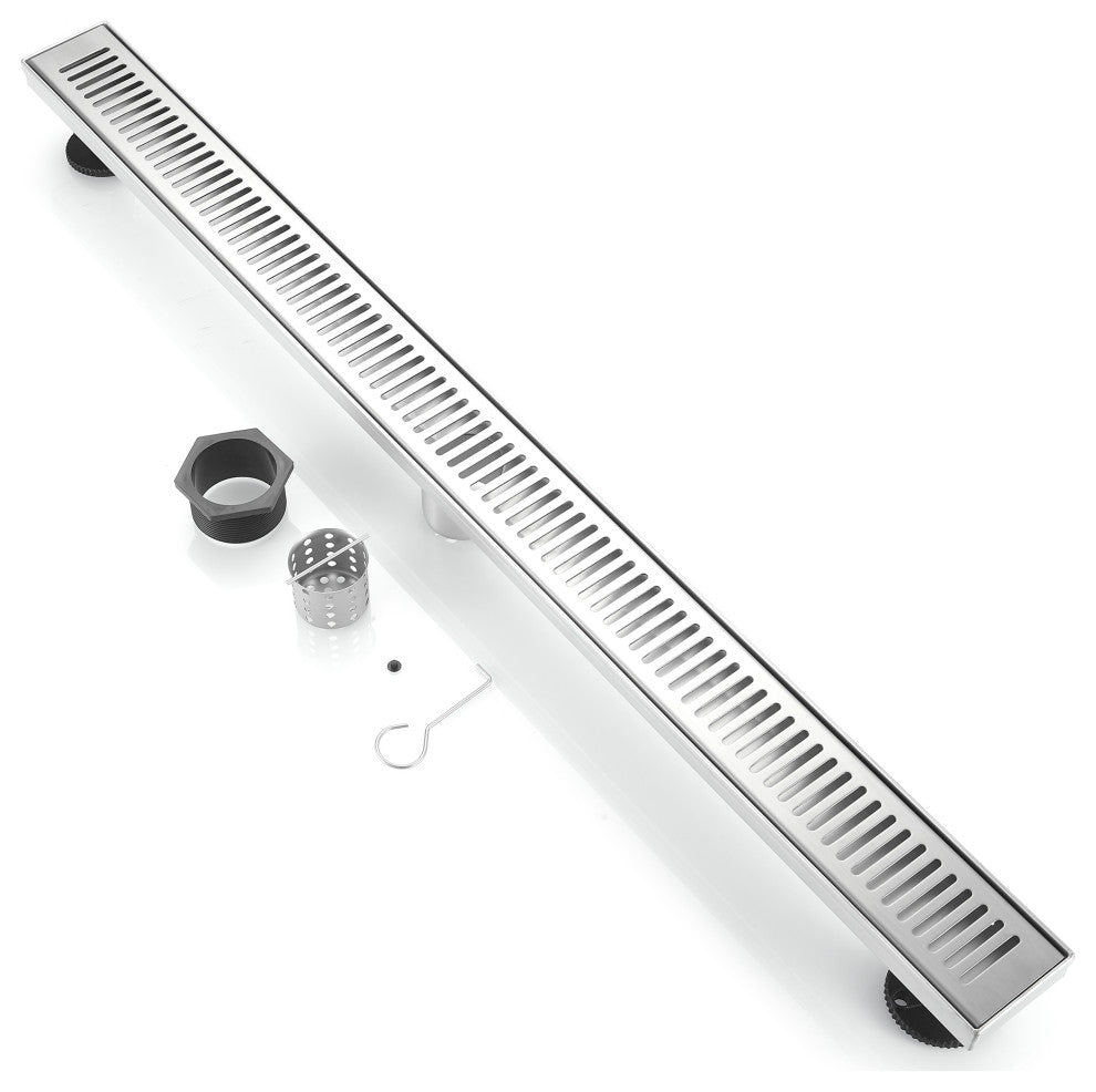 Stainless Steel Rectangular Linear Shower Floor Drain, Brushed Nickel, 36"