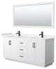 72"DBL Vanity White, Light-Vein Carrara Cult. Top, Sinks, Black Trim, 70"Mirror