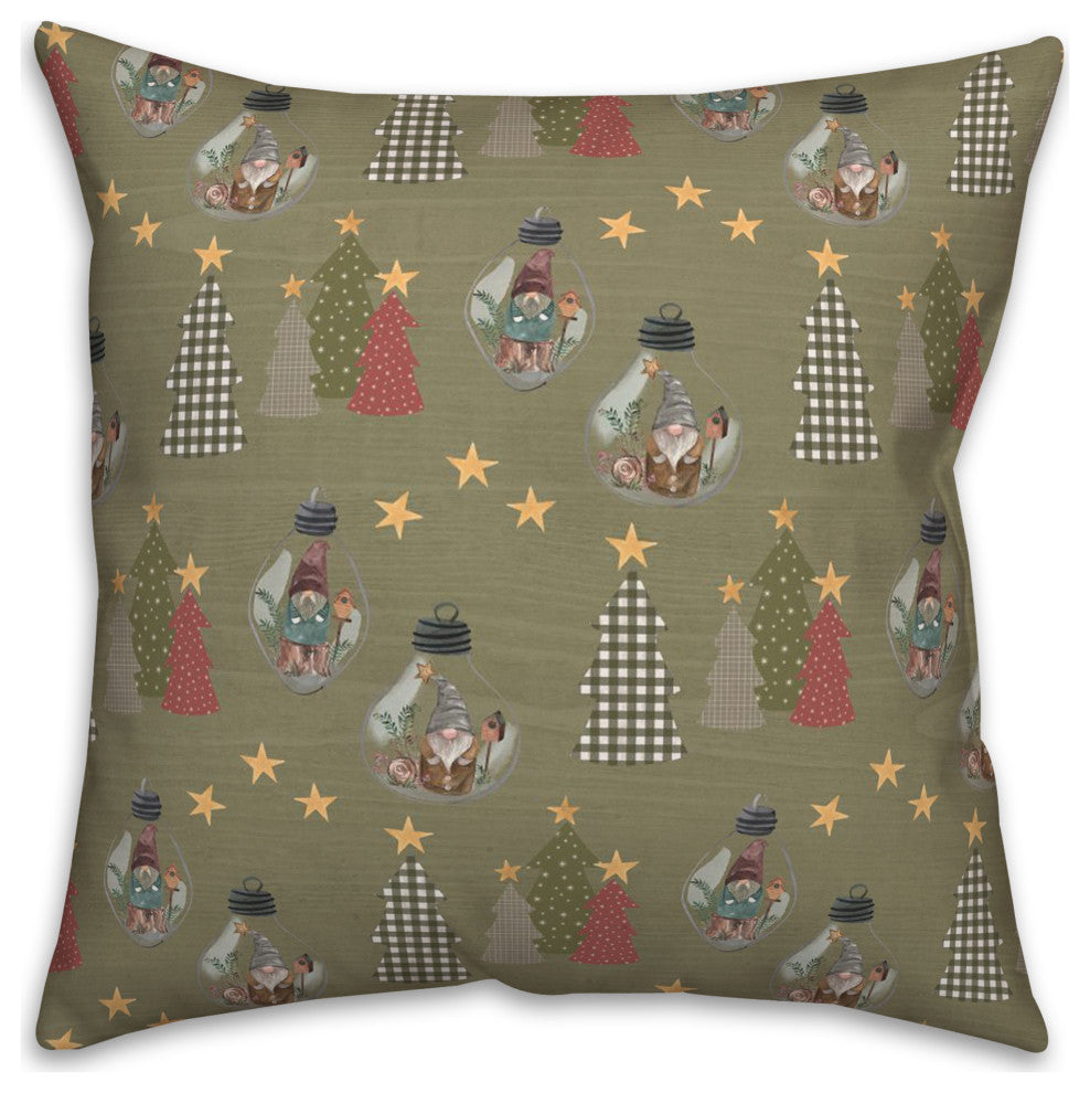 Green Tree and Globe Pattern 18x18 Spun Poly Pillow