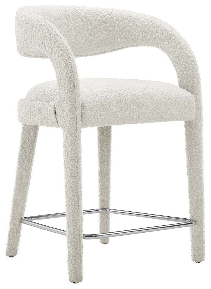 Pinnacle Boucle Upholstered Counter Stool Set of 2, Ivory Silver