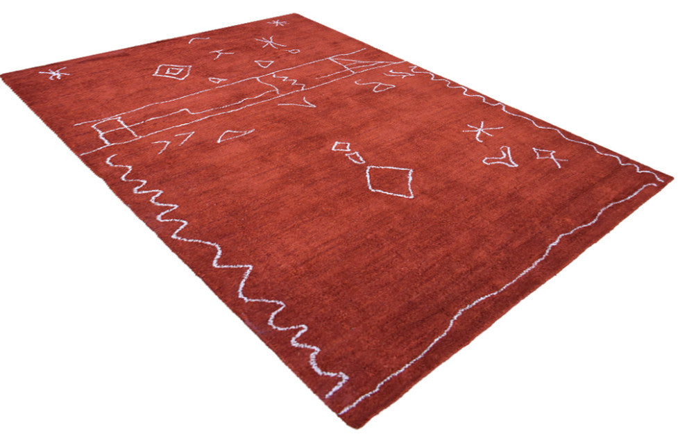 HAND KNOTTED LOOM SILK ECO-FRIENDLY RUG-6'x9',Rectangle,Red White,Contempor