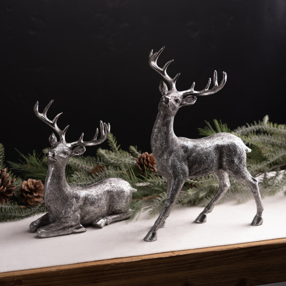 Silver Deer Statue, 2-Piece Set