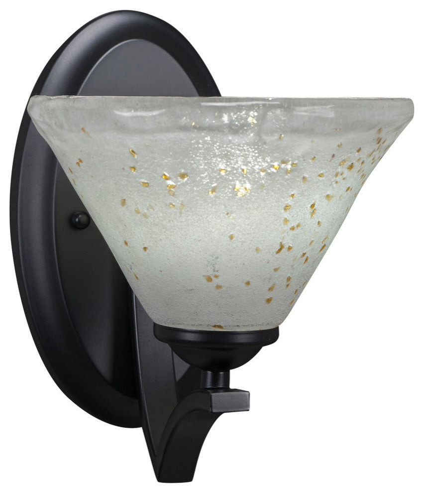 Zilo Wall Sconce, Matte Black, 7" Gold Ice Glass