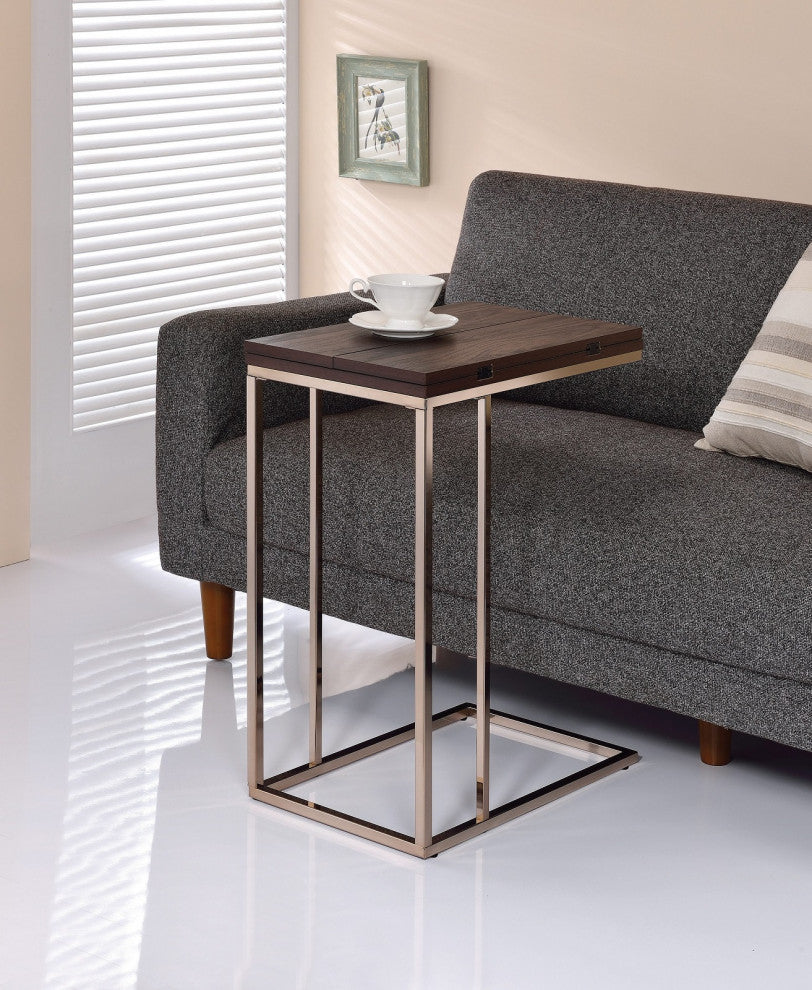 Snack Table With ExpandableTop, Chestnut and Chrome