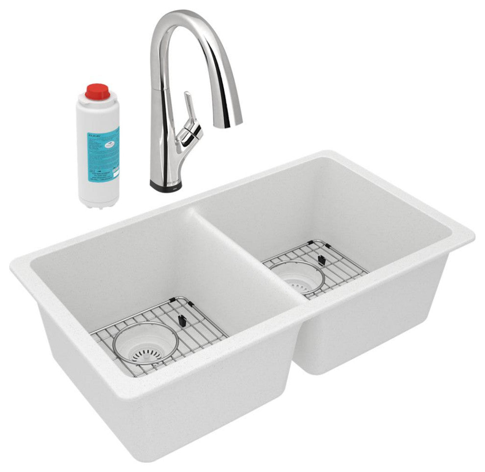 Quartz Classic 33" Undermount Sink Kit With Filtered Faucet, White