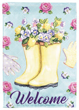 Garden Flag, Floral Welcome Rain Boots