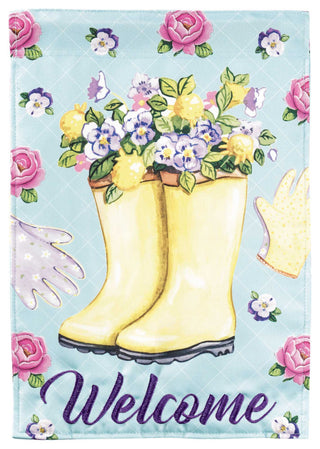 Garden Flag, Floral Welcome Rain Boots