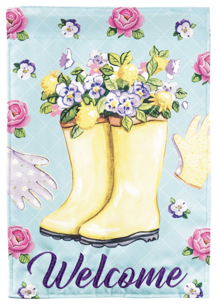 Garden Flag, Floral Welcome Rain Boots