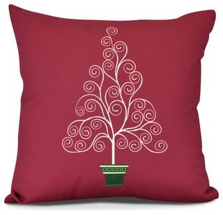 Filigree Tree,Geometric Print Pillow,Red, 18" x 18"