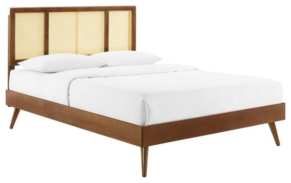 Kelsea Cane and Wood King Platform Bed With Splayed Legs MOD-6698-WAL