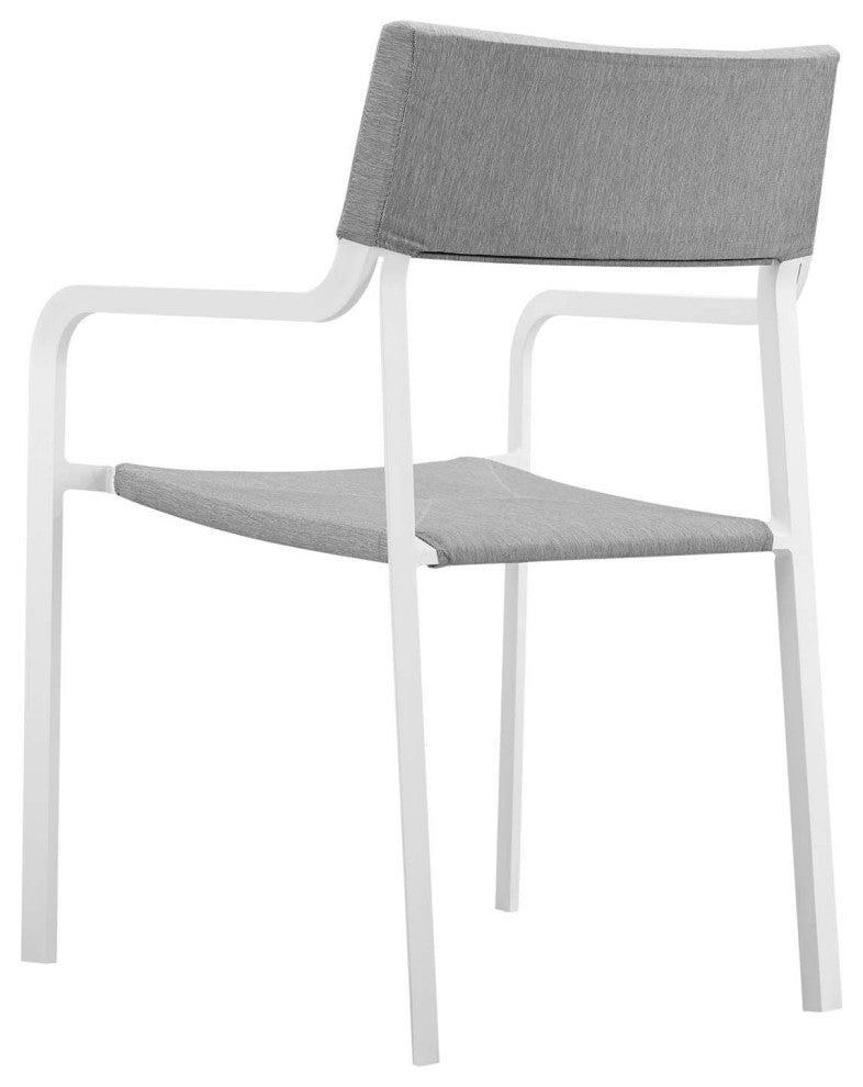 Side Dining Chair and Table Set, Aluminum, Metal, White Gray, Outdoor