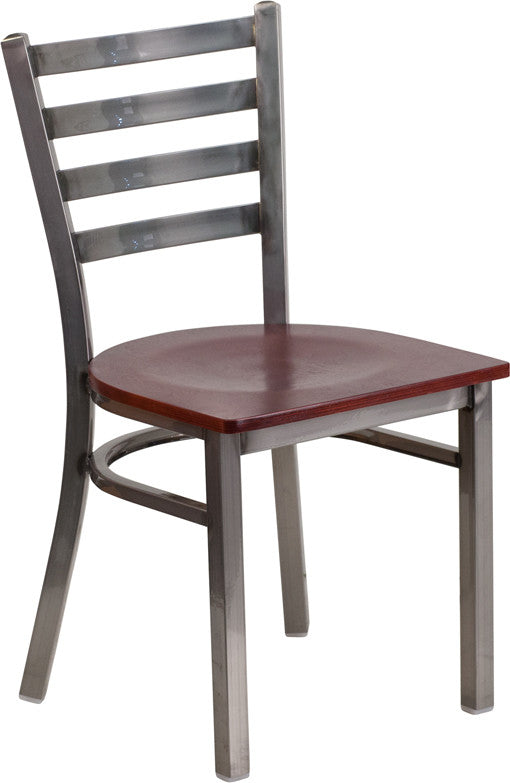 Hercules Series Clear Coated Ladder Back Metal Dining Chair, Clear, Mahogany, 16