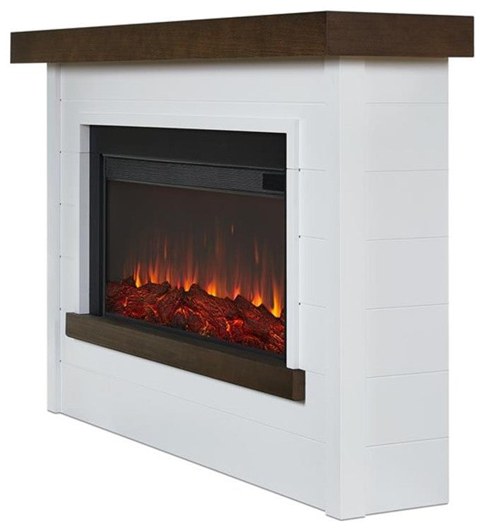 Real Flame Bernice Solid Wood Steel Glass Landscape Electric Fireplace in White