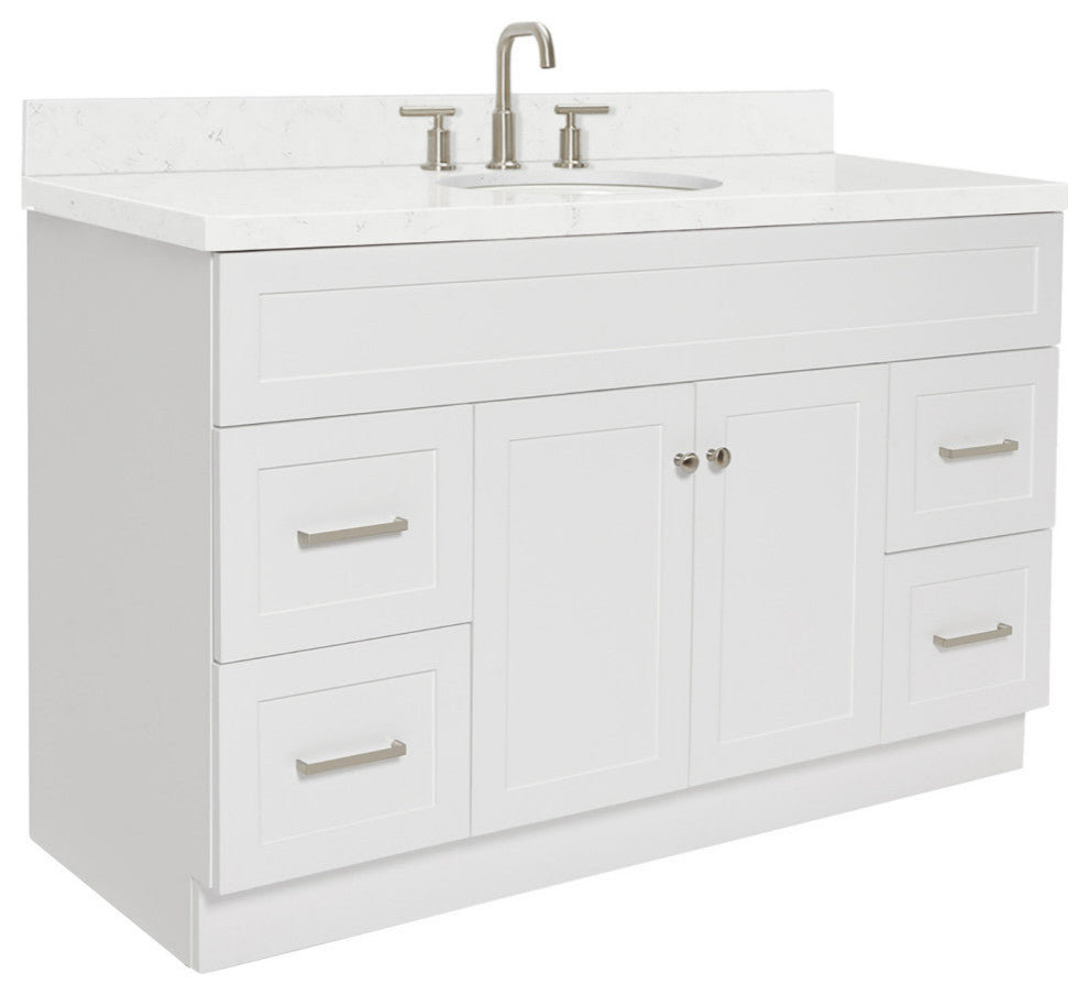 Ariel Hamlet 54" Single Oval Sink Bathroom Vanity, Carrara Quartz
