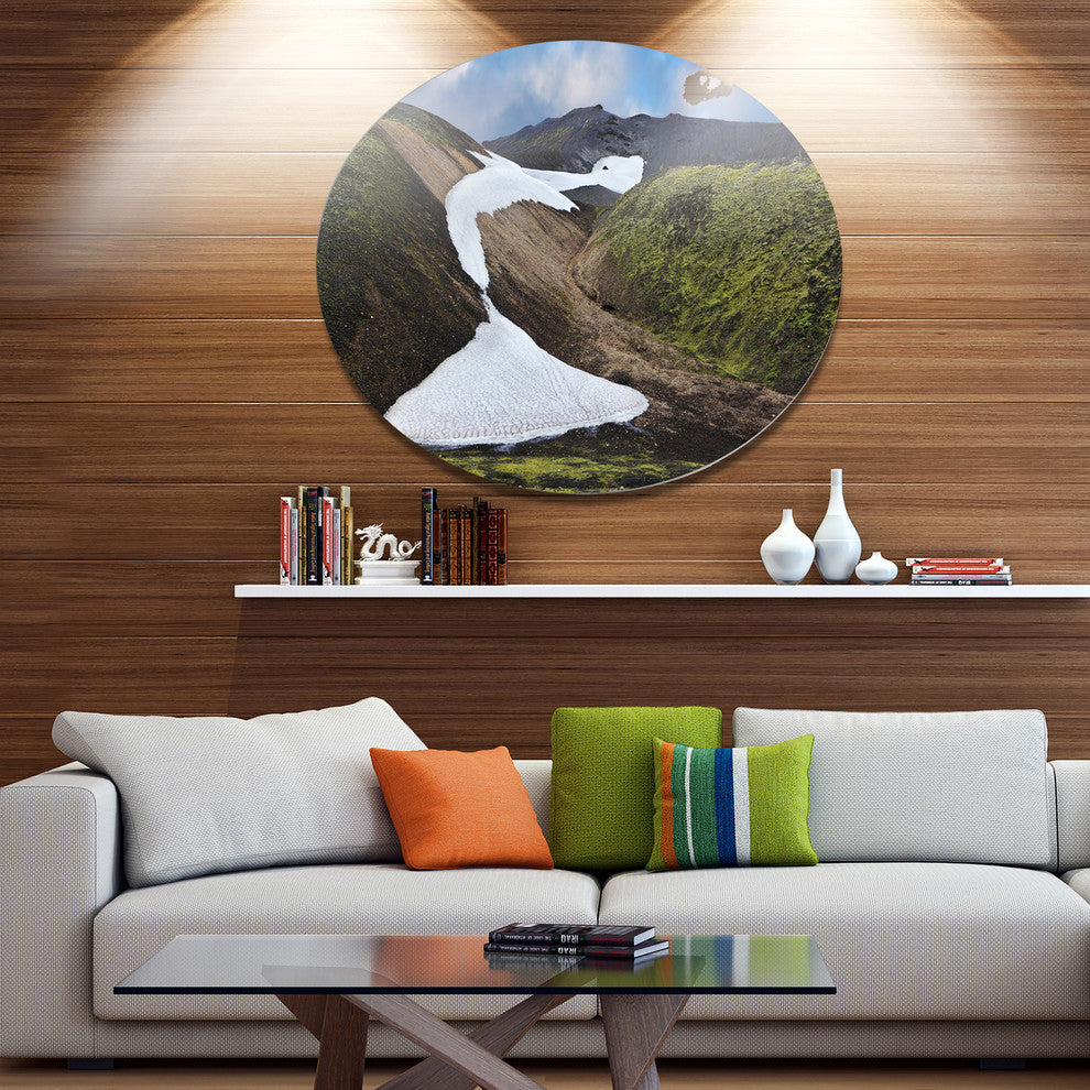 White Spots Snowfields In Gullies, Landscape Wall Round Wall Art, 36"