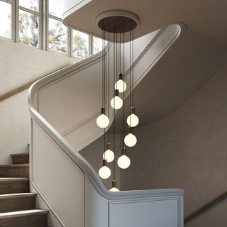 Large Canopy White & Walnut, Brass Grip With 9 Walnut Pendants & 9 Sphere IV