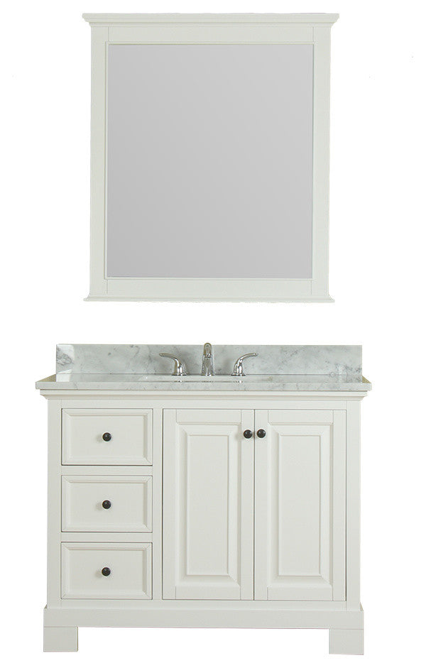 Richmond 42" Single Vanity in White, Carrera Marble Top and Mirror
