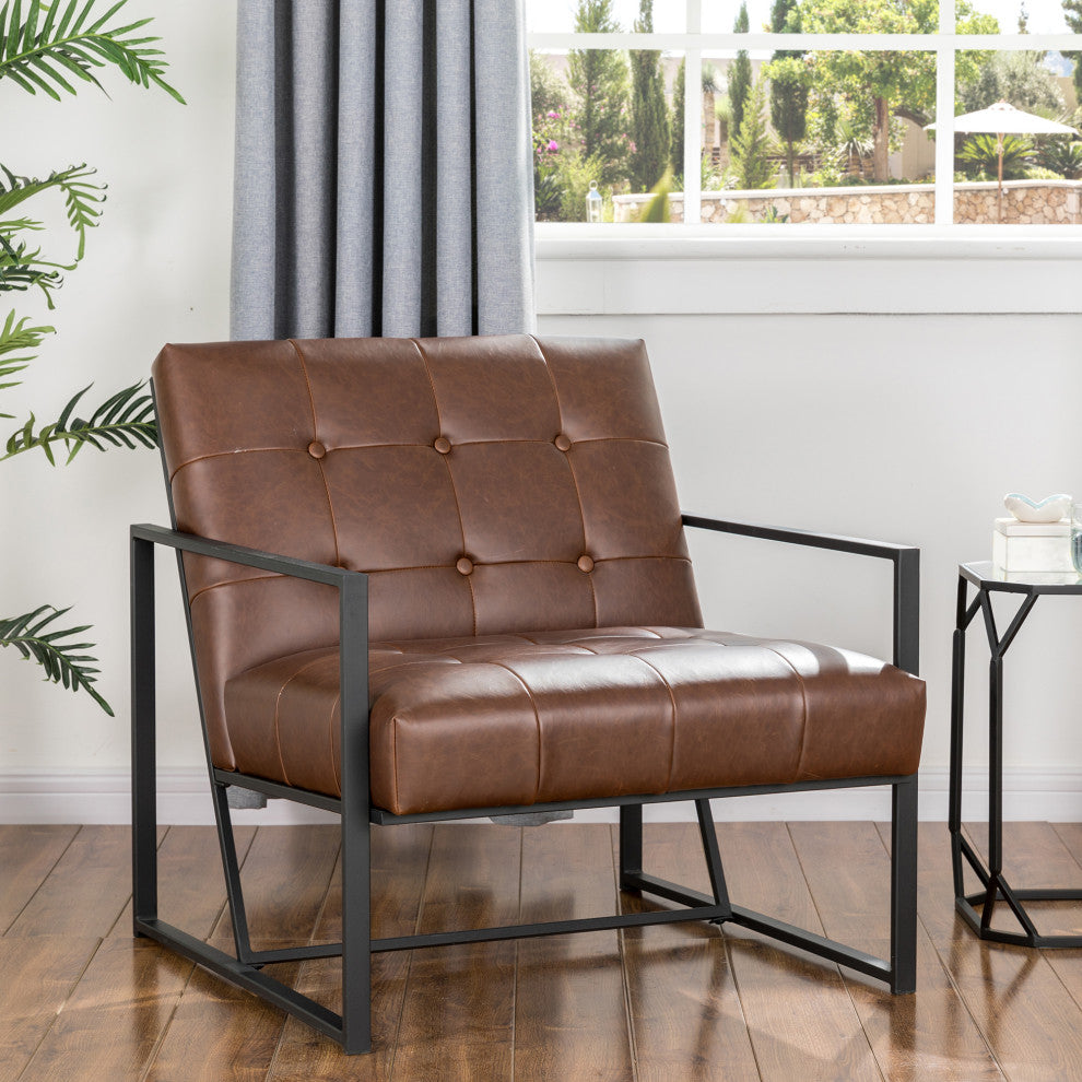 29.25"H PU Leather Tufted Accent Chair, Brown