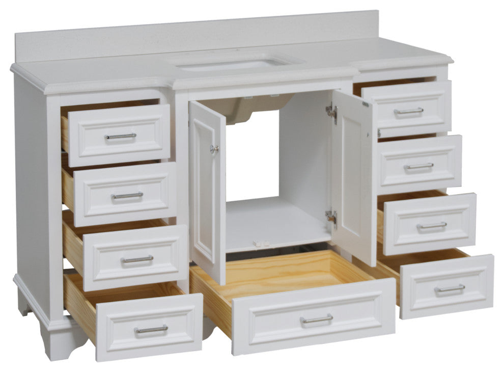 Nantucket 60" Bath Vanity, White, Quartz, Single Vanity