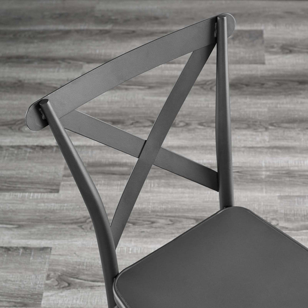 Side Dining Chair, Set of 2, Metal, Gunmetal Silver, Modern, Bistro Restaurant