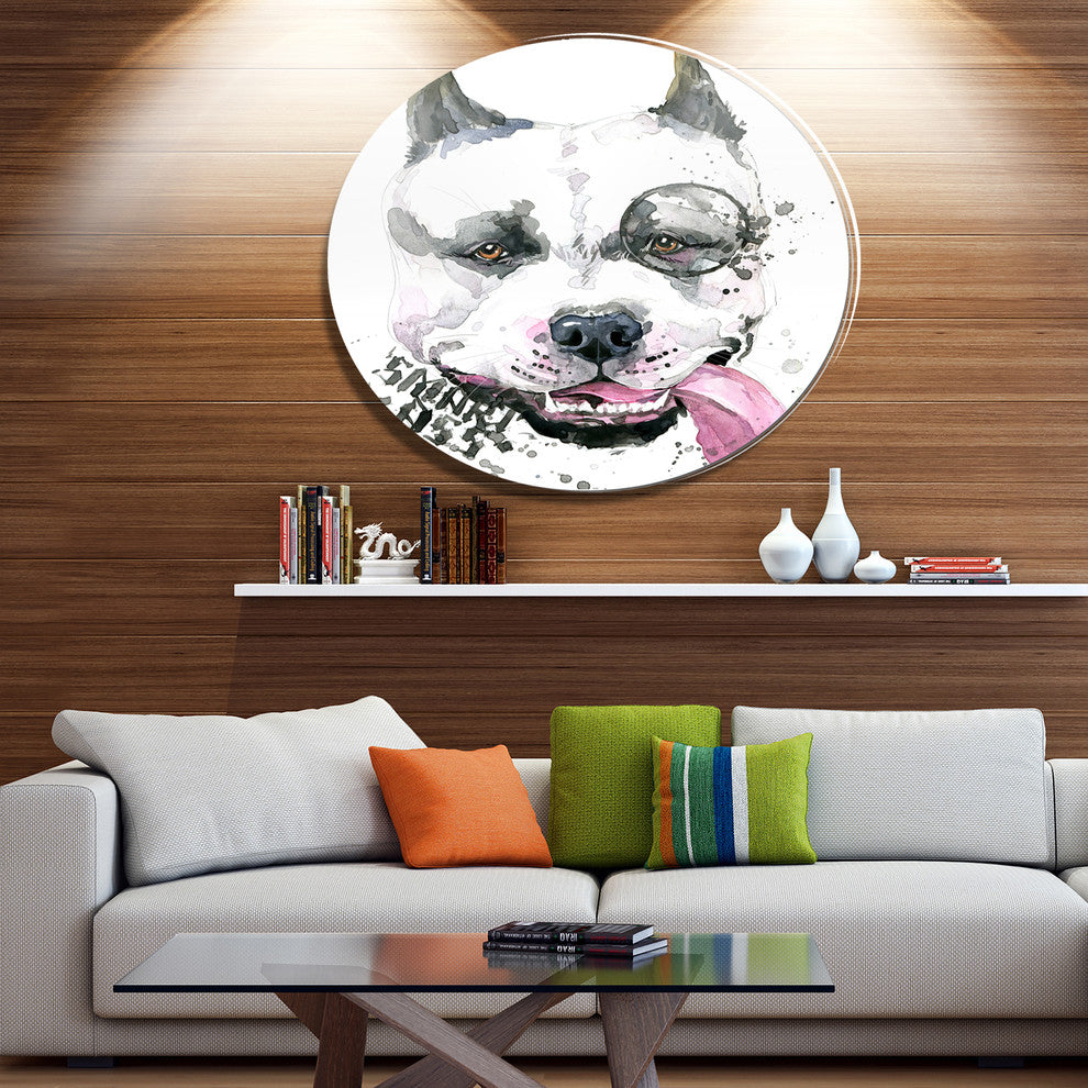 Funny Dog With Single Lens, Animal Art Large Disc Metal Wall Art, 23"