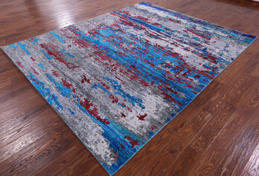 8' 1" X 10' 0" Handmade Wool & Silk Abstract Rug - Q13499