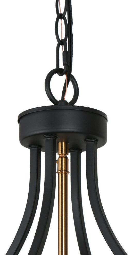 LNC Lepetos 6-Light Matte Finish Modern Cage Chandelier, Black and Brass