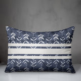 Navy with White Stripes and Leaves Spun Poly Pillow, 14"x20"