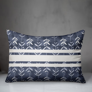Navy with White Stripes and Leaves Spun Poly Pillow, 14"x20"