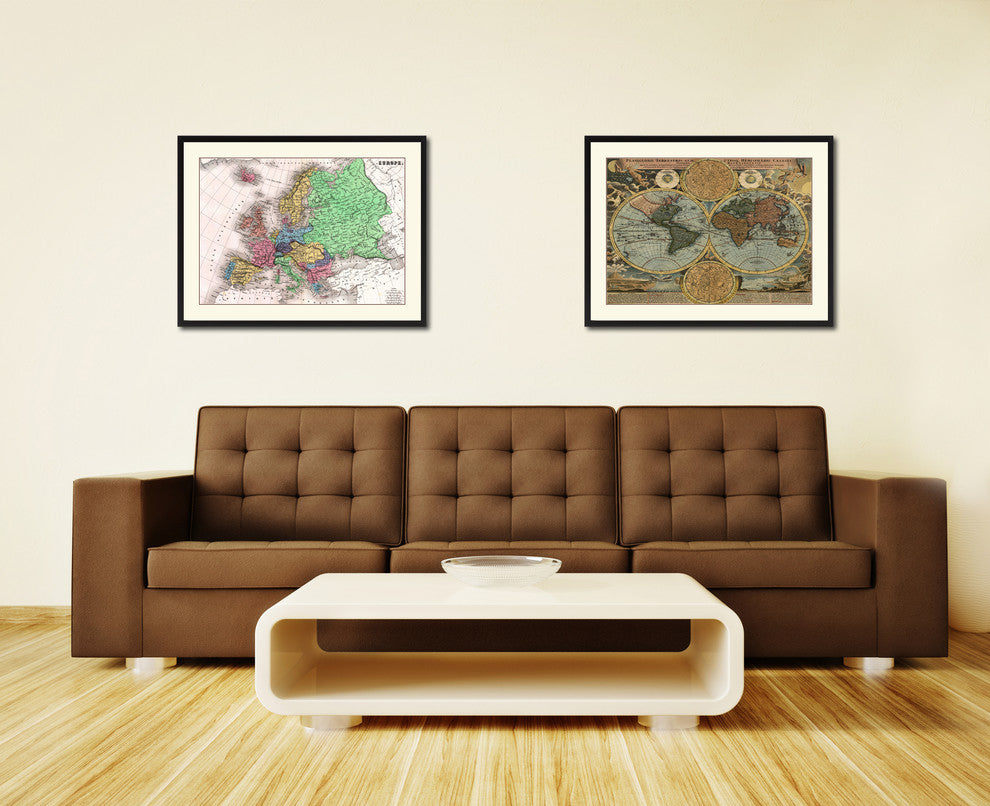 Europe Map Print On Canvas With Black Frame, 16" X 21"